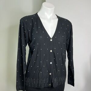 Joseph A. Silk Beaded Black Cardigan Sweater size large